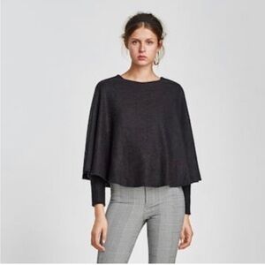 Zara W/B Collection Charcoal Poncho Cape Sweater S gray lined pullover